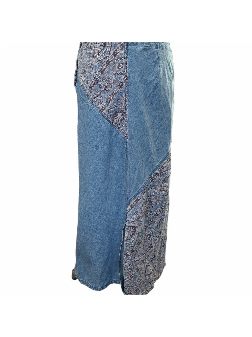 Pendleton Vintage Denim Bandana Print Patchwork Maxi Skirt Size 10 90’s Festival - Picture 4 of 9